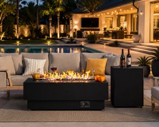 IRONCK 50-Inch Outdoor Propane Fire Pit Table w Tank Table, CSA Certified, Rectangular Patio Fire Pit w Glass Rocks, Wind Guard and Cover, 58000 BTU 2