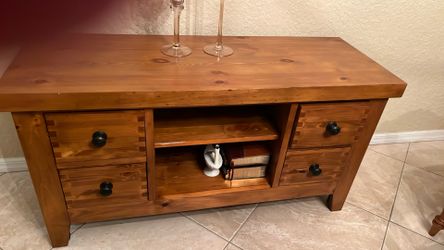 Former TV Stand, Now Attractive Storage Space For Family Photo Display Furniture 
