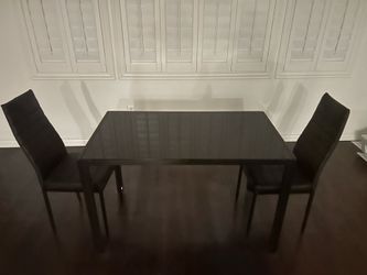 Black Glass Top Dining Table + 4 Chairs