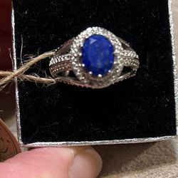 GENUINE LAPIS LAZULI RING STAMPED STS SZ 8 STERLING SILVER 