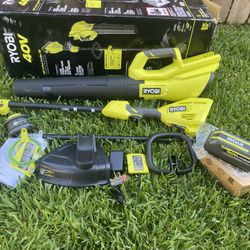 RYOBI 40V Cordless Attachment Capable 15" String Trimmer & 550 CFM 120 MPH Blower Combo Kit with 4.0 Ah Battery & Charger