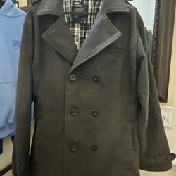 EMPYRE Dark Charcoal Gray Coat Pea Coat Men’s Size Large wool polyester other fibers blend