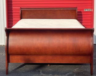 Queen Size Sleigh Bed with Memory Foam Mattress Set