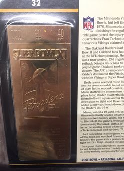 OFFICIAL NFL 22K GOLD SUPER BOWL XI