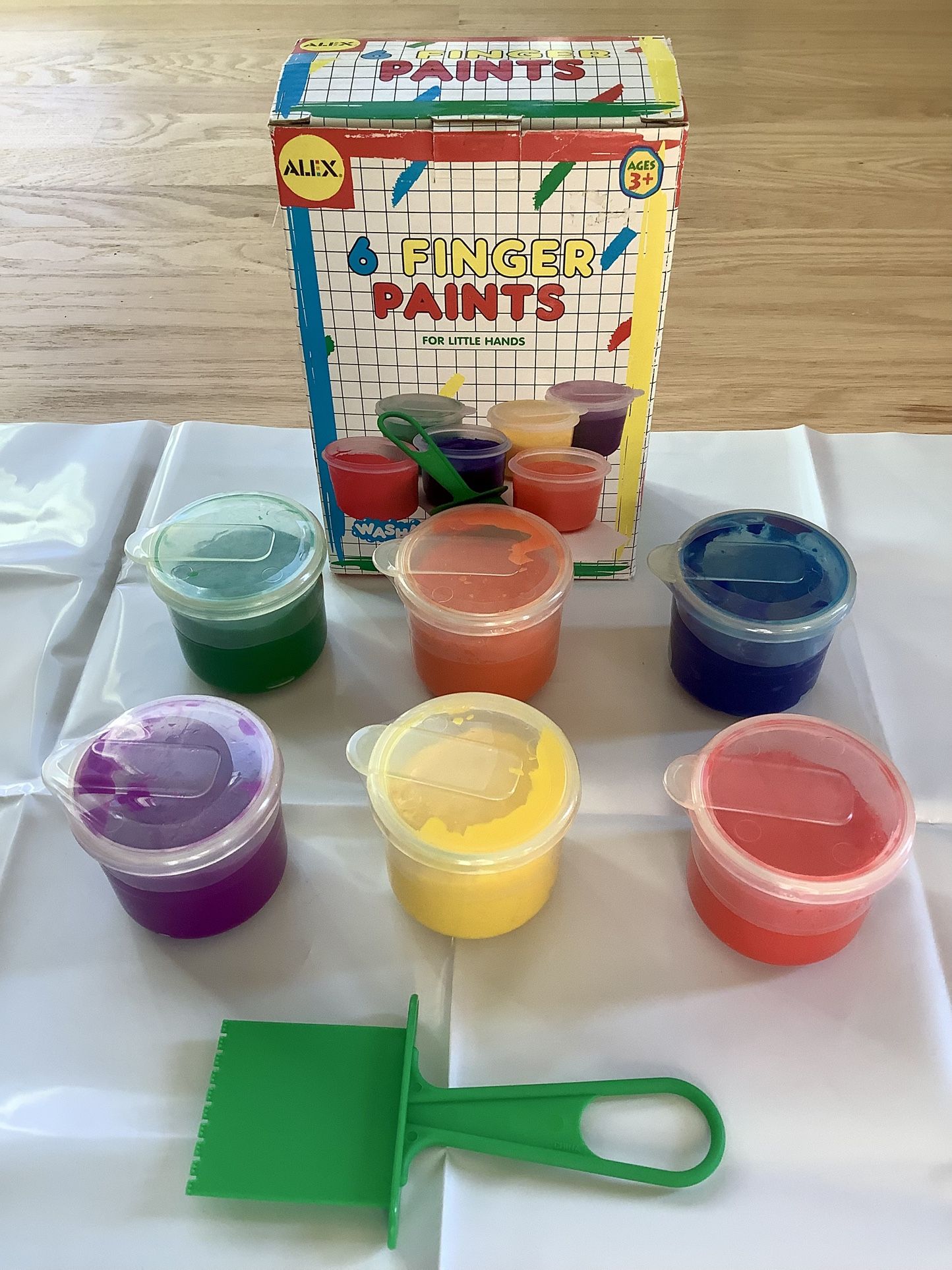 6 Washable Finger Paints, Pattern Maker Tool, and Work Mat
