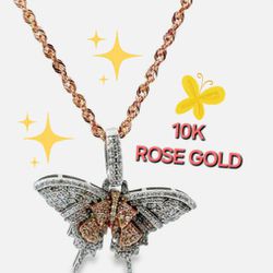 Diamond Butterfly Pendant + Chain. Rose Gold 🦋🦋✨️✨️✨️