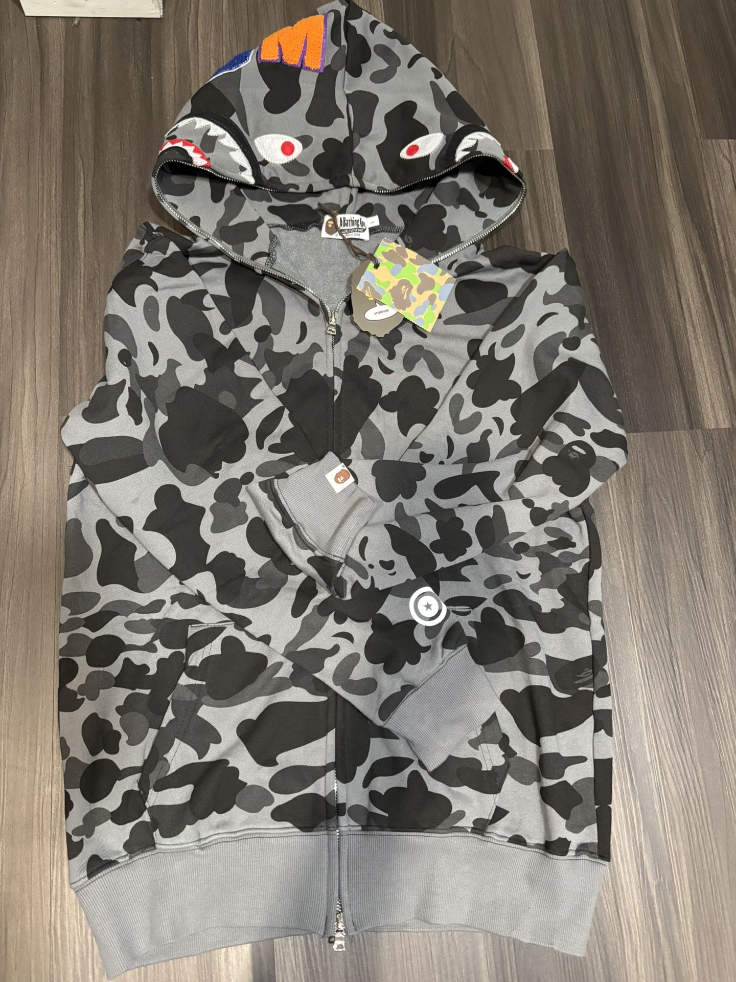 BAPE Grid Cami Shark Full Zip Hoodie Black Gray