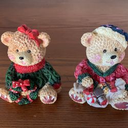 Christmas Resin Teddy Bear Decoration Figurines(Set of 2)