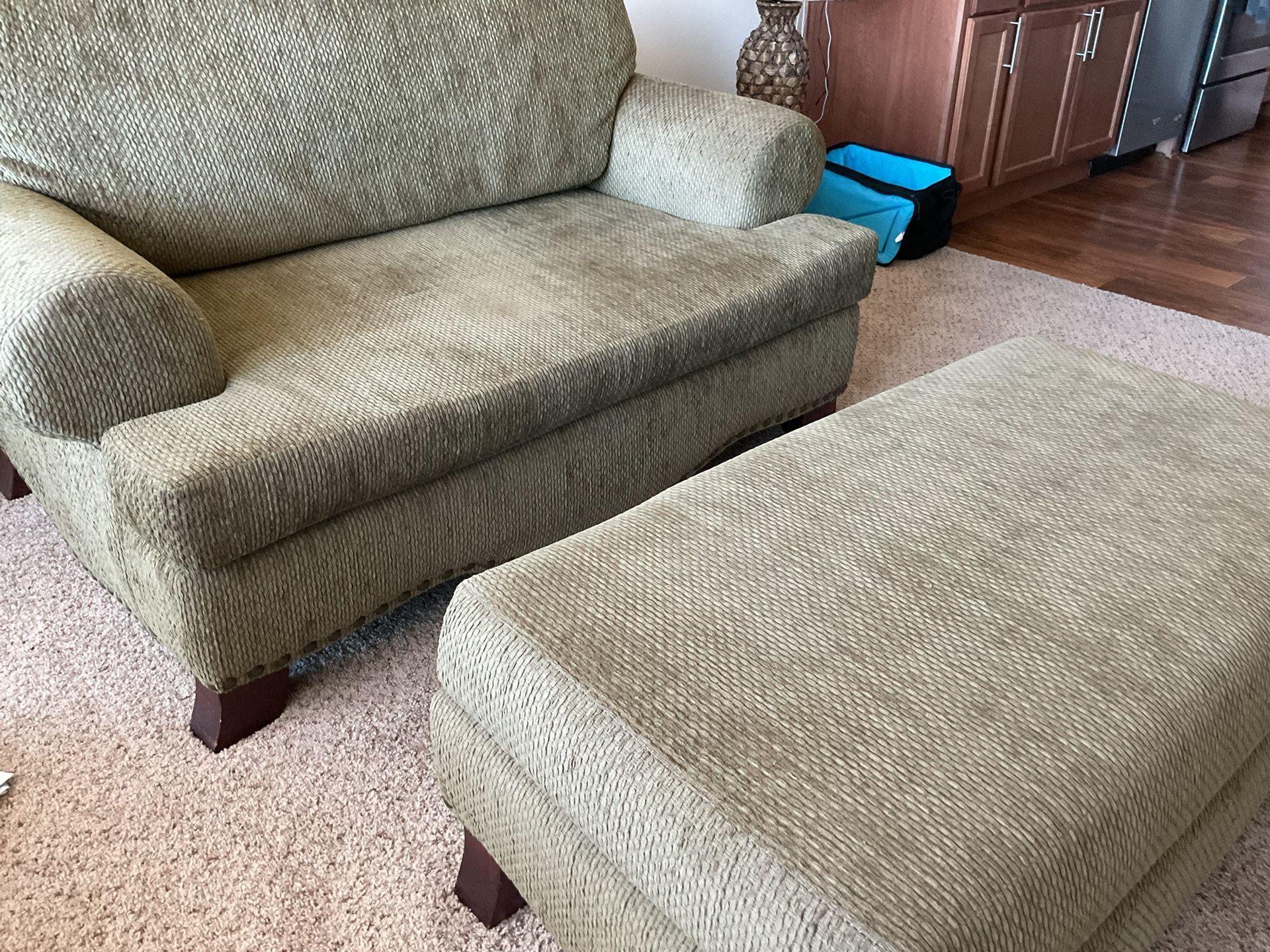 Oversized Sofa/Lovesest + Footstool/Ottoman Green Corduroy