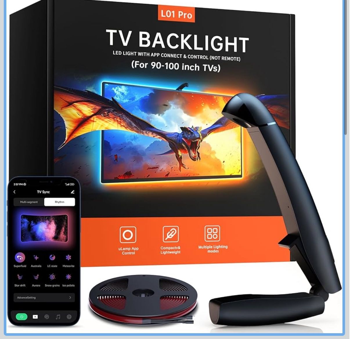 FFJ TV Lights That Change with TV, 21.3ft Cuttable TV LED Backlight for 90-100 Inch Screen and PC Monitor, TV Backlight with Sensor, Smart App Control