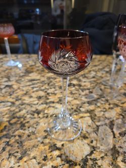 Bohemian Ruby Red Cut to Clear Wine Glass Goblet VTG Czech Crystal Stemmed