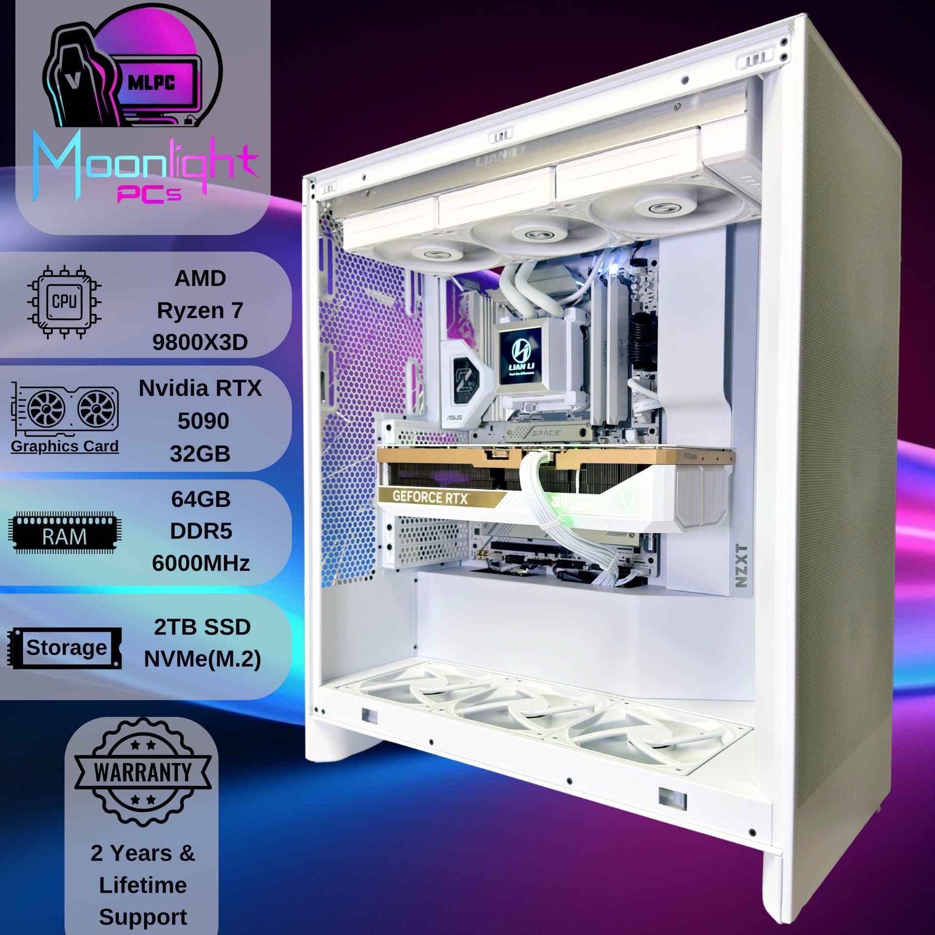 White Out 90 Nebula - Ryzen 7 9800X3D / RTX 5090 RGB Gaming & Streaming PC