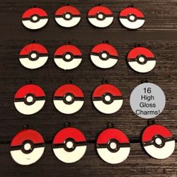 16 Poke Ball Pokemon High Gloss Metal Jewelry Charms