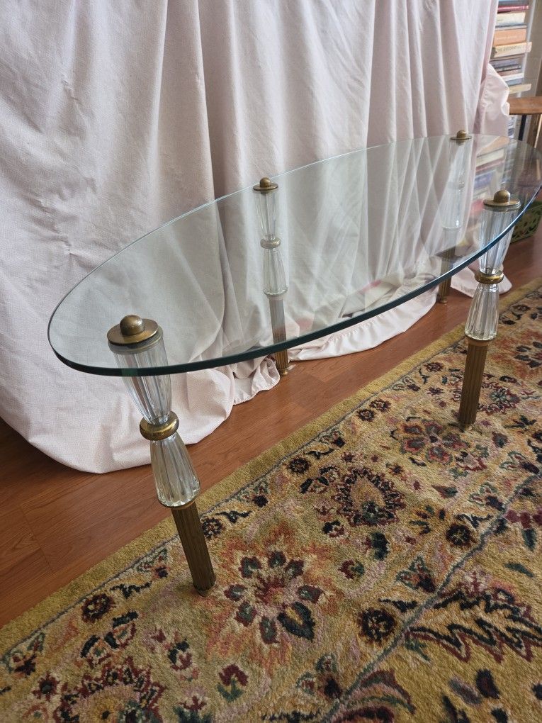 Hollywood Regency Oval Glass Coffee Table