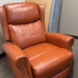 Brown Genuine Leather Manual Swivel Glider Recliner Chair with Massage and Heat, Nailhead Trim