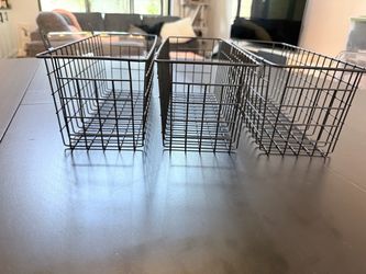 Set of 3 Black Wire Wall-Mount Storage Baskets Pantry Bathroom Organizer