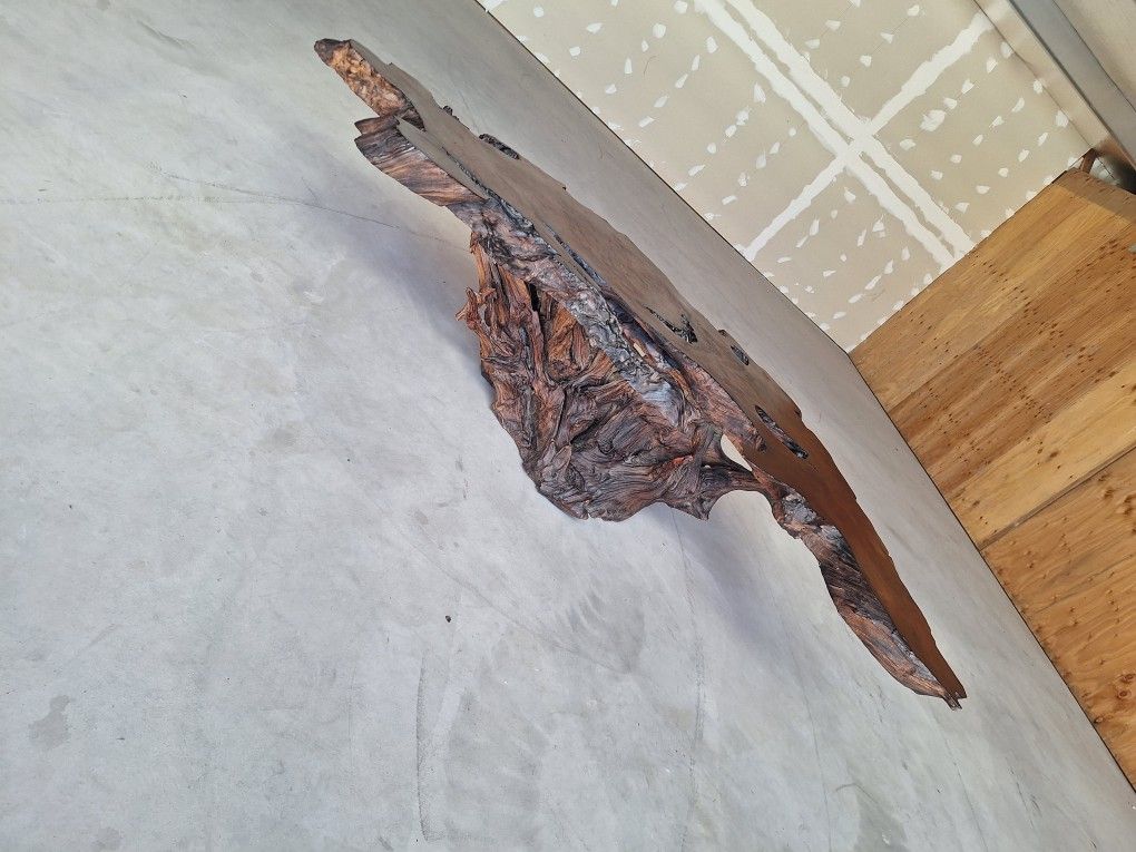 Antique Nakashima Style Live Edge Red Wood Slab Rustic Coffee Table