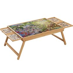 Foldable Wooden Puzzle Table, 4 Drawers & Cover