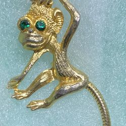 Vintage Monkey Brooch Or Pin With Movable Tail.
