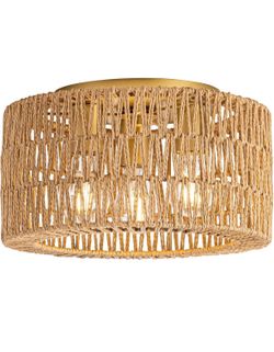 Rattan Ceiling Light Fixture, 3 Light Bohemian Modern Woven Ceiling Light, Boho Flush Mount Ceiling Light for Bedroom Living Room Dining Room, Bulb NO