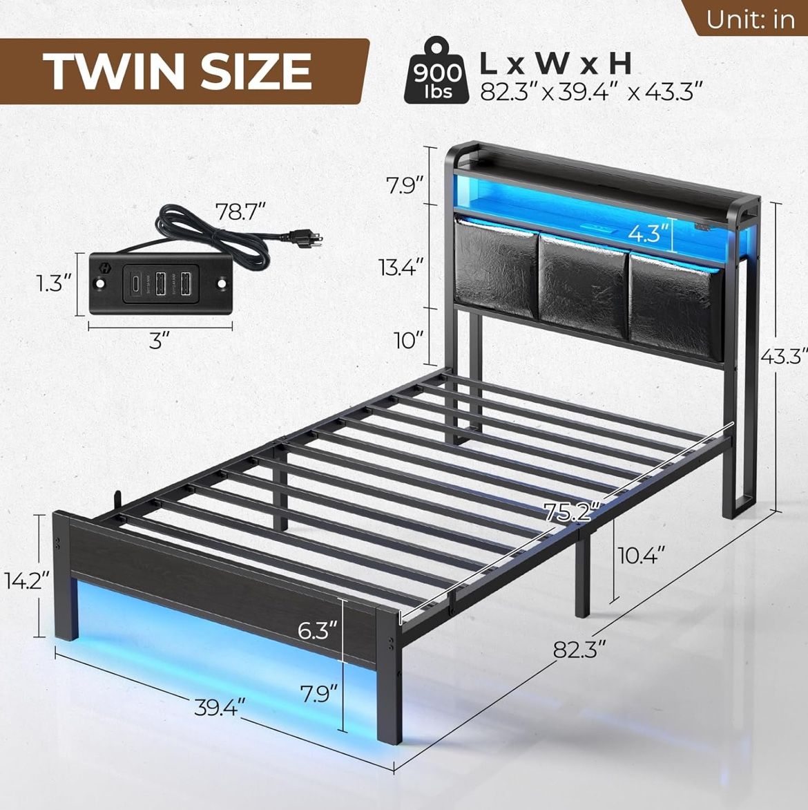 Twin LED bed Frame