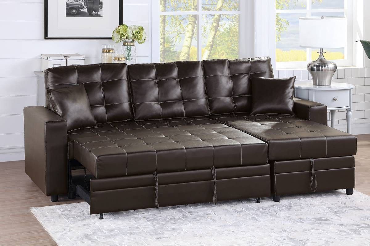 💥💥Great Deal 💥💥 Brand New Espresso Leather Sectional Sofa Storage Sleeper