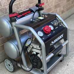 Husky 4.5 Gal. 175 PSI Portable Electric Oil-Free Quiet Twin Stack Jobsite Air Compressor w/Rubber Wheels