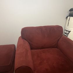 Big Red Velvet Armchair and Ottoman