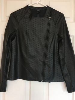 Art Class Moto Jacket Girls XL 14/16 Black Star Laser Cut Faux Leather Biker