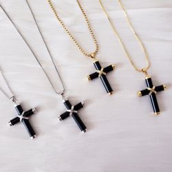 Black Onyx Pendant Necklace 18K Gold Plated