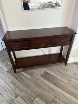 Pier 1 Solid Wood Entryway Console Table w/ 3 Drawers & Shelf – Warm Walnut