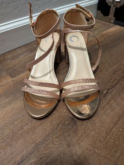 Lauren Conrad Rose Gold Glitter Strappy Block Heel Sandals