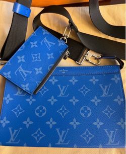 Authentic LOUIS VUITTON Gaston Wearable Wallet Blue Monogram Canvas Shoulder