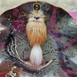 11.5" L Red Real Fur Cute Animal Keychain 