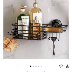 TAILI Shower Caddy Suction Cup with Hooks and Soap holder, Heavy Duty Bathroom Shower Organizer, No Drilling Bathroom Holder with Large Capacity, Meta