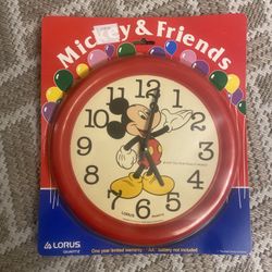 Vintage Disney Mickey Mouse Clock Lorus Quartz Red Wall Clock 10”