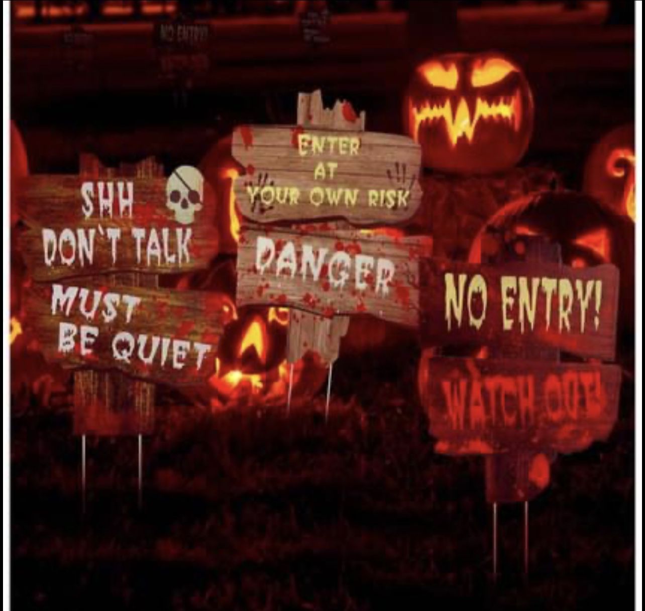Halloween Beware Signs Yard Stakes, Halloween Decorations Outdoor Creepy Assorted Warning Sign, Scary Zombie Party Holiday Supplies, 3 Pcs, 16.5" x 12