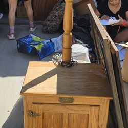 Antique Nightstand With Lamp Attached 