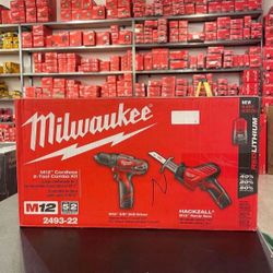 MILWAUKEE M12 Lithium-Ion Cordless Drill/Driver and HACKZALL Combo Kit (2-Tool) with Two 1.5 Ah Batteries 2493-22