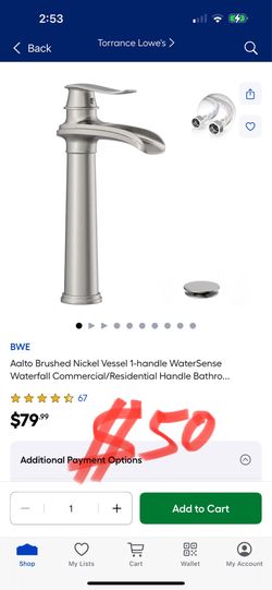 BWE Aalto Brushed Nickel Vessel 1-handle WaterSense Waterfall Commercial/Residential Handle Bathro..