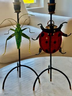 Vintage Metal Insect Candle Holders Ladybug Grasshopper Set