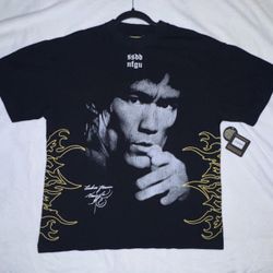 Darc Sport Bruce Lee Graphic Tee Black Yellow Flames Size Medium