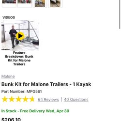 Bunk Kit For Malone Trailer For Kayak Or Small Boat