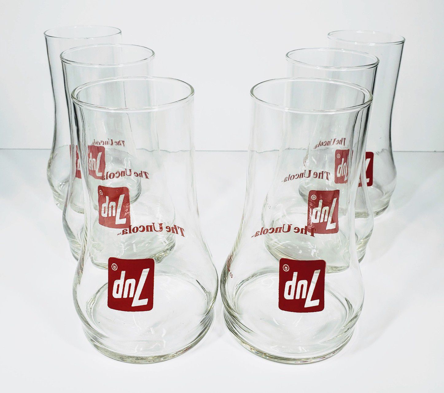 7up "The Uncola" Bell Shaped Glasses x6