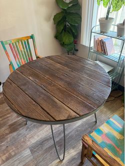 Wood table with hand painted chairs