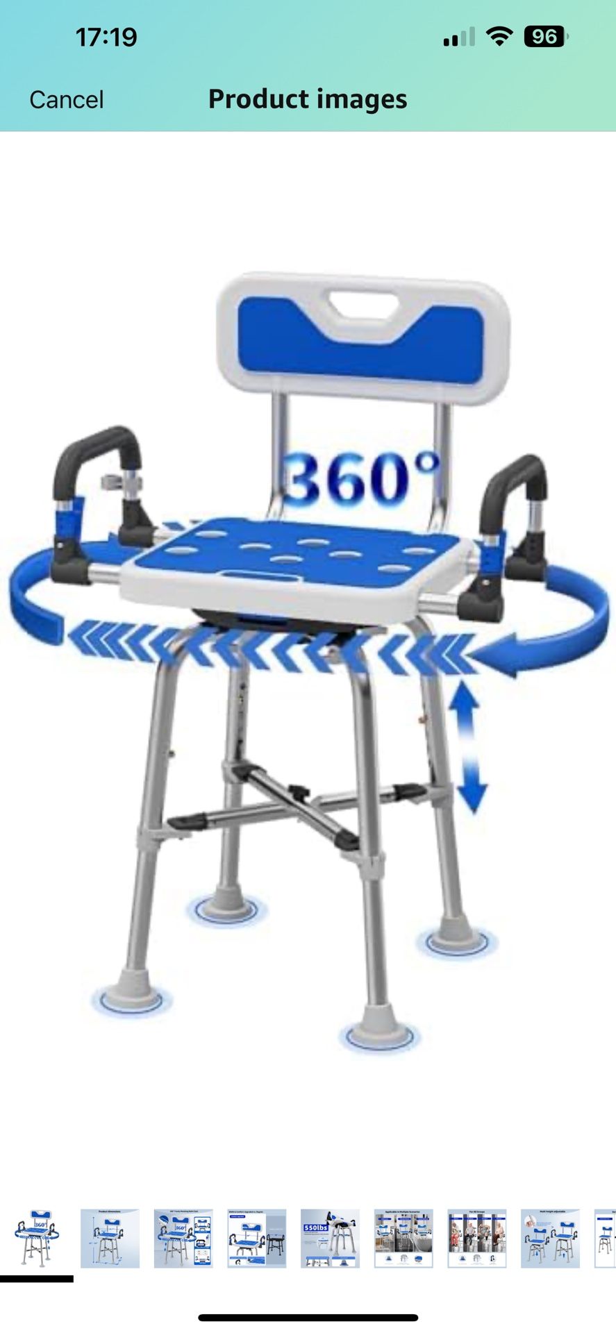 Swive Shower Chair with Arms and Back Heavy Duty 500 lbs for Seniors Elderly Disabled or Bariatric Adults Bench Seat for Inside Shower Stall and Bathr