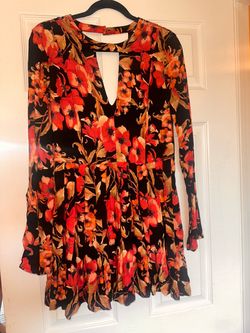 Free People Black Floral Long Sleeve Mini Dress