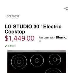 New LG ELECTRIC COOKTOP 30”