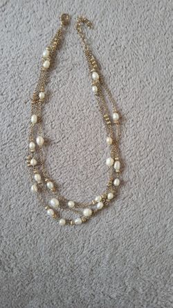 Vintage  Monet Natural Pearl and Gold Chain Necklace, 16 Inch Is The Shortest Chain + 2 Inch Extension.