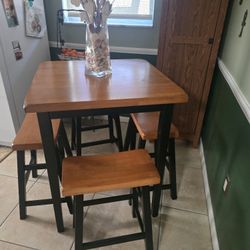 Solid Wood Dining Table And Stools 